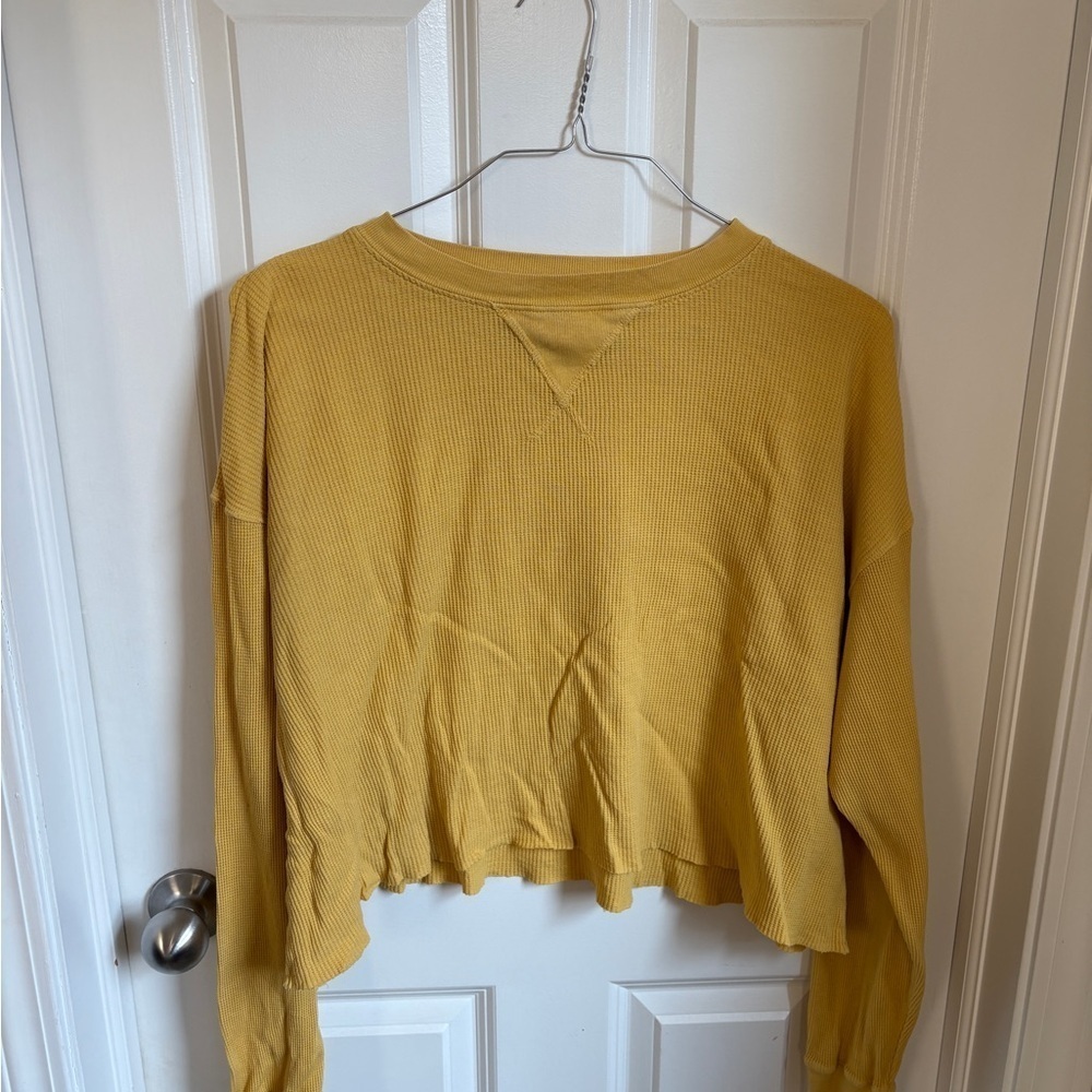 PacSun John Galt Yellow Cropped Thermal Waffle Long Sleeve Top
